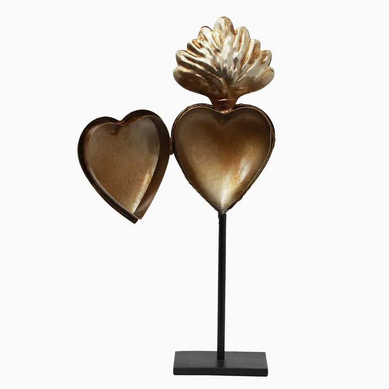 French Country Milagro Heart Decor on Black Base image number 2